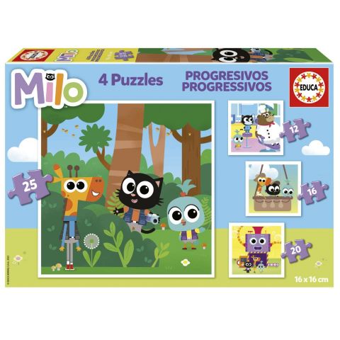 PUZZLES PROGRESIVOS MILO 12+16+20+25 PZAS EDUCA