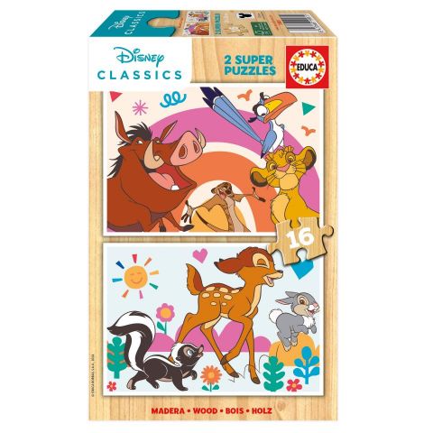 PUZZLE 2X16 PZAS DISNEY ANIMALS MADERA EDUCA