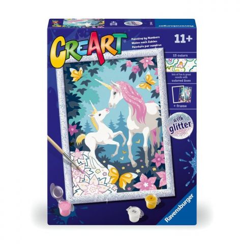 CREART: UNICORNIOS CON GLITTER PINTA POR NÚM. RAVE